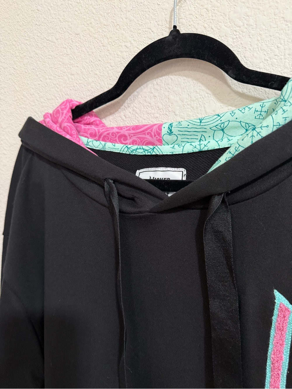 Wicked Black Hoodie with Pink & Mint Hood Lining - Picture 3 of 8